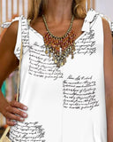 Letter Print V Neck Tied Detail Romper Casual Loose Fit Short Jumpsuit