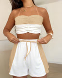 3 Pieces Outfit Open Front Half Sleeve Top and Causal Romper with Bandeau
