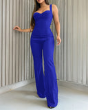 Sweatheart Neck Thick Strap Backless Lace up Jumpsuit
