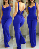 Sweatheart Neck Thick Strap Backless Lace up Jumpsuit