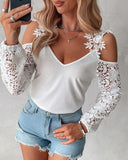 Cold Shoulder Lace Patch Casual Top