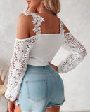 Cold Shoulder Lace Patch Casual Top