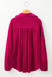 Pitaya Pink Buttoned V Neck Chest Pocket Velvet Shirt