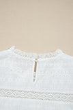 White Lace Neckline Flutter Sleeve Eyelets Blouse