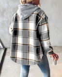 Plaid Print Buttoned Hooded Shacket