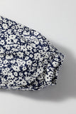 Blue Floral Print Notched V Neck Puff Sleeve Blouse