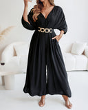 V Neck Half Sleeve Ruched Jumpsuit