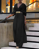 V Neck Half Sleeve Ruched Jumpsuit