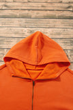 Orange Fleece Lined Half Zipper Kangaroo Pockets Loose Hoodie