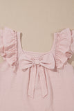 Gossamer Pink Textured Bow Knot Frilled Butterfly Sleeve Blouse