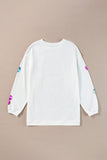 White Valentines Slogan Heart Sequin Corded Baggy Sweatshirt