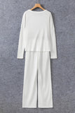 White Textured Long Sleeve T Shirt and Pants Lounge Set