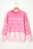 Pink Western Aztec Geometric Drop Shoulder Sweater