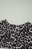 White Leopard Waffle Knit Patchwork Button V Neck Top