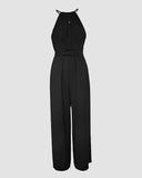 Halter Sleeveless Lace up Jumpsuit Casual Waist Ruched Loose Fit Romper