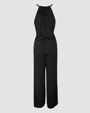 Halter Sleeveless Lace up Jumpsuit Casual Waist Ruched Loose Fit Romper