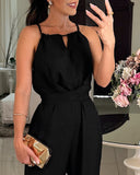 Halter Sleeveless Lace up Jumpsuit Casual Waist Ruched Loose Fit Romper