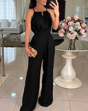 Halter Sleeveless Lace up Jumpsuit Casual Waist Ruched Loose Fit Romper