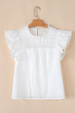 White Lace Neckline Flutter Sleeve Eyelets Blouse