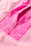 Pink Colorblock Patchwork Half Zip Oversized Sherpa Hoodie