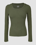 U Neck Built in Bra Long Sleeve Ribbed Top