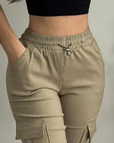 Side Pockets Drawstring Waist Cropped Cargo Pants