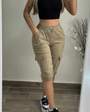 Side Pockets Drawstring Waist Cropped Cargo Pants