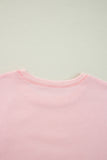Light Pink Bow Thread Embroidery Ribbed Edge Sweatshirt