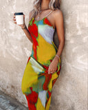 Colorblock Tie Dye Print Pleated Cami Maxi Dress