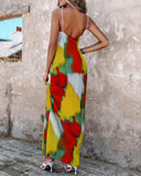 Colorblock Tie Dye Print Pleated Cami Maxi Dress