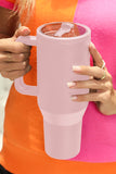 Light Pink Frosted Stainless Handle Large Vacuum Cup with Straw 40oz