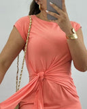 Round Neck Knotted Design Sleeveless Ruched Casual Slim Dress