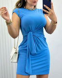 Round Neck Knotted Design Sleeveless Ruched Casual Slim Dress