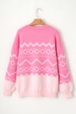 Pink Western Aztec Geometric Drop Shoulder Sweater