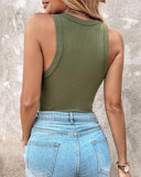 Round Neck Ribbed Tank Top With Bra Pads