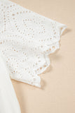 White Eyelet Pattern Short Sleeve Patchwork Ribbed Top