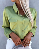 Satin Button Front Flap Pocket Design Shirt Top