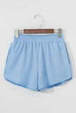 Beau Blue Color Block Stripes Elastic High Waist Active Shorts