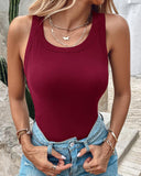 Round Neck Ribbed Tank Top With Bra Pads