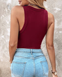 Round Neck Ribbed Tank Top With Bra Pads