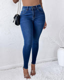 Denim Pocket Design Skinny Jeans