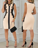 Contrast Lace Slit Bodycon Dress