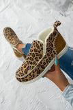 Dark Grey Leopard Print Ankle Patched Flat Winter Fur Boots