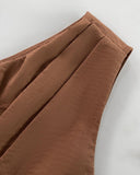 Asymmetrical Neck Sleeveless Ruched Overalls Tied Detail Elastic Waist Jumpsuit