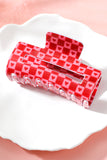 Racing Red Heart Checkered Print Cut Out Hair Claw Clip