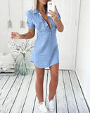 Striped Buttoned Pocket Design Casual Dress