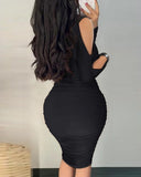 Rhinestone Decor Cold Shoulder Ruched Bodycon Dress