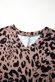 Brown Leopard Print V Neck Half Sleeve Oversized Tee