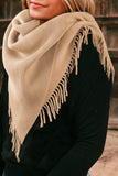 Khaki Bohemian Fringe Trim Textured Scarf