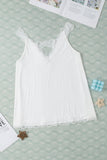 White Delicate Lace Trim Flared Tank Top